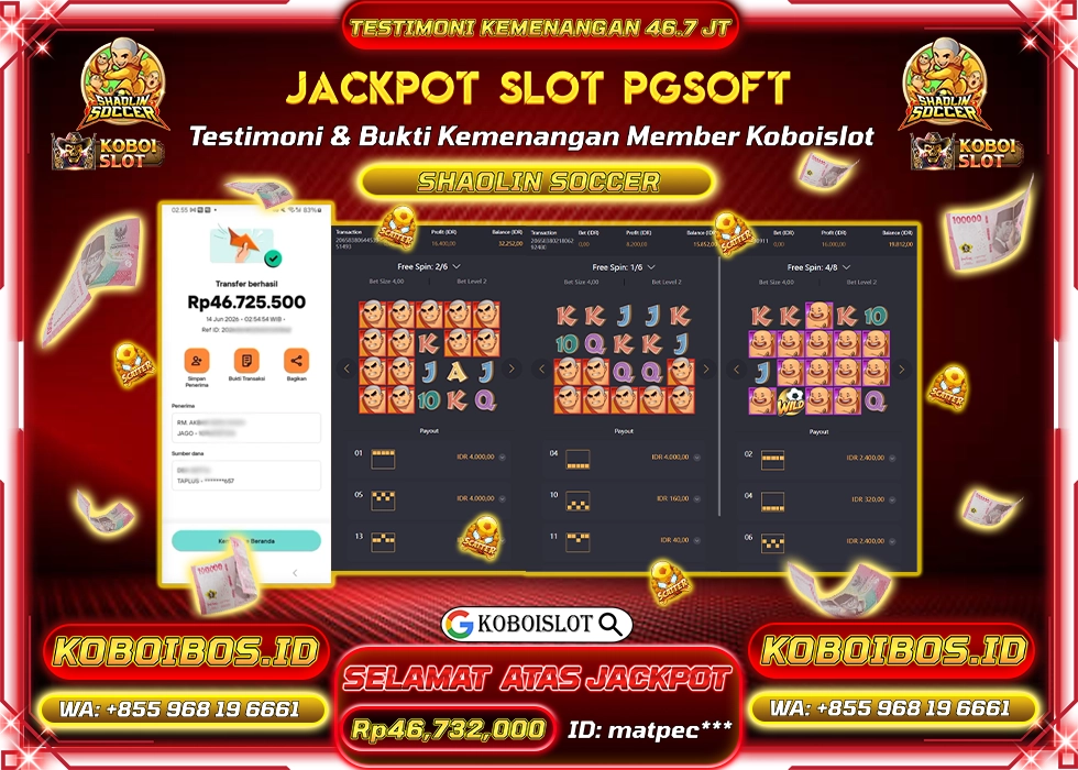 BUKTI KEMENANGAN SLOT GACOR SHAOLIN SOCCER Rp46.732.000,- LUNAS